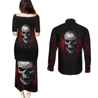 Skull Couples Matching Puletasi Dress and Long Sleeve Button Shirts Death Skull Game Over - Wonder Print Shop