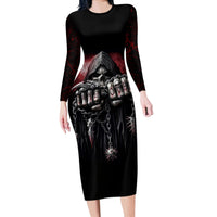 Skull Long Sleeve Bodycon Dress Death Skull Game Over - Wonder Print Shop