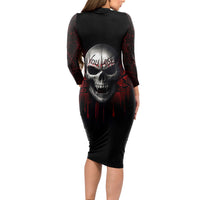Skull Long Sleeve Bodycon Dress Death Skull Game Over - Wonder Print Shop
