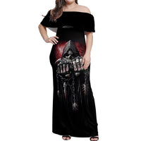 Skull Off Shoulder Maxi Dress Death Skull Game Over - Wonder Print Shop