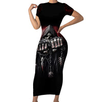 Skull Short Sleeve Bodycon Dress Death Skull Game Over - Wonder Print Shop