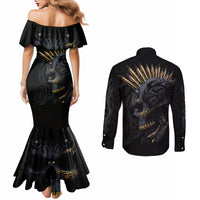 Skull Couples Matching Mermaid Dress and Long Sleeve Button Shirts Golden Skull Gangster DT01
