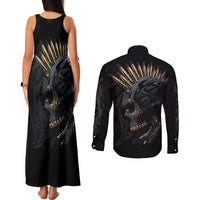 Skull Couples Matching Tank Maxi Dress and Long Sleeve Button Shirts Golden Skull Gangster - Wonder Print Shop