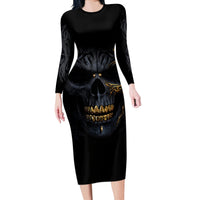 Skull Long Sleeve Bodycon Dress Golden Skull Gangster - Wonder Print Shop