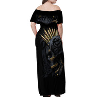 Skull Off Shoulder Maxi Dress Golden Skull Gangster - Wonder Print Shop