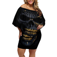Skull Off Shoulder Short Dress Golden Skull Gangster - Wonder Print Shop