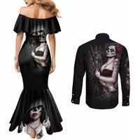 Skull Couples Matching Mermaid Dress and Long Sleeve Button Shirts Girl Day Of The Dead DT01