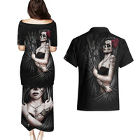 Skull Couples Matching Puletasi Dress and Hawaiian Shirt Girl Day Of The Dead - Wonder Print Shop