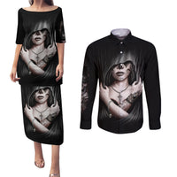 Skull Couples Matching Puletasi Dress and Long Sleeve Button Shirts Girl Day Of The Dead - Wonder Print Shop