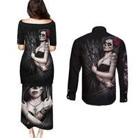 Skull Couples Matching Puletasi Dress and Long Sleeve Button Shirts Girl Day Of The Dead - Wonder Print Shop