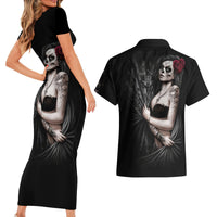 Skull Couples Matching Short Sleeve Bodycon Dress and Hawaiian Shirt Girl Day Of The Dead - Wonder Print Shop