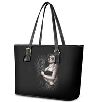 Skull Leather Tote Bag Girl Day Of The Dead - Wonder Print Shop