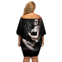 Skull Off Shoulder Short Dress Girl Day Of The Dead - Wonder Print Shop