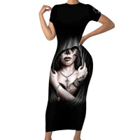 Skull Short Sleeve Bodycon Dress Girl Day Of The Dead - Wonder Print Shop