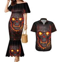 Skull Couples Matching Mermaid Dress And Hawaiian Shirt Flame Skull Lava Inside - Wonder Print Shop