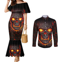 Skull Couples Matching Mermaid Dress and Long Sleeve Button Shirts Flame Skull Lava Inside DT01