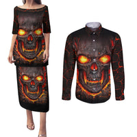 Skull Couples Matching Puletasi Dress and Long Sleeve Button Shirts Flame Skull Lava Inside - Wonder Print Shop