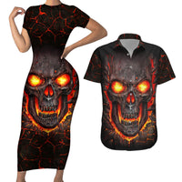 Skull Couples Matching Short Sleeve Bodycon Dress and Hawaiian Shirt Flame Skull Lava Inside - Wonder Print Shop