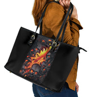 Skull Leather Tote Bag Flame Skull Lava Inside - Wonder Print Shop