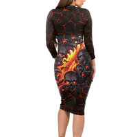 Skull Long Sleeve Bodycon Dress Flame Skull Lava Inside - Wonder Print Shop