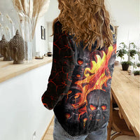 Skull Women Casual Shirt Flame Skull Lava Inside - Wonder Print Shop