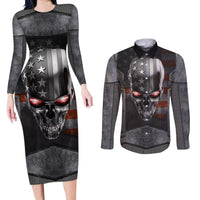 Skull Couples Matching Long Sleeve Bodycon Dress and Long Sleeve Button Shirts Metal Head Skull American - Wonder Print Shop