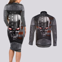 Skull Couples Matching Long Sleeve Bodycon Dress and Long Sleeve Button Shirts Metal Head Skull American - Wonder Print Shop