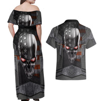 Skull Couples Matching Off Shoulder Maxi Dress and Hawaiian Shirt Metal Head Skull American - Wonder Print Shop