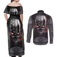 Skull Couples Matching Off Shoulder Maxi Dress and Long Sleeve Button Shirts Metal Head Skull American - Wonder Print Shop