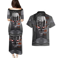 Skull Couples Matching Puletasi Dress and Hawaiian Shirt Metal Head Skull American - Wonder Print Shop