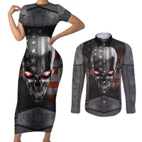 Skull Couples Matching Short Sleeve Bodycon Dress and Long Sleeve Button Shirts Metal Head Skull American - Wonder Print Shop