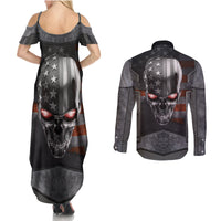 Skull Couples Matching Summer Maxi Dress and Long Sleeve Button Shirts Metal Head Skull American - Wonder Print Shop