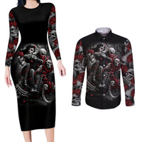 Skull Couples Matching Long Sleeve Bodycon Dress and Long Sleeve Button Shirts Riding Motocycle Girl Rose - Wonder Print Shop