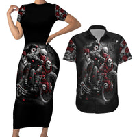 Skull Couples Matching Short Sleeve Bodycon Dress and Hawaiian Shirt Riding Motocycle Girl Rose - Wonder Print Shop