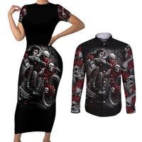 Skull Couples Matching Short Sleeve Bodycon Dress and Long Sleeve Button Shirts Riding Motocycle Girl Rose - Wonder Print Shop