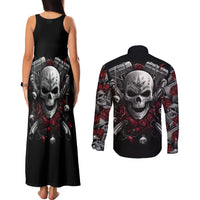 Skull Couples Matching Tank Maxi Dress and Long Sleeve Button Shirts Riding Motocycle Girl Rose - Wonder Print Shop