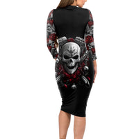 Skull Long Sleeve Bodycon Dress Riding Motocycle Girl Rose - Wonder Print Shop