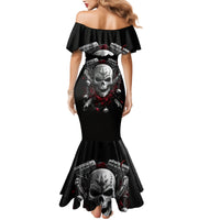 Skull Mermaid Dress Riding Motocycle Girl Rose - Wonder Print Shop