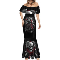 Skull Mermaid Dress Riding Motocycle Girl Rose - Wonder Print Shop