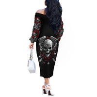 Skull Off The Shoulder Long Sleeve Dress Riding Motocycle Girl Rose - Wonder Print Shop