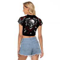 Skull Raglan Cropped T Shirt Riding Motocycle Girl Rose - Wonder Print Shop