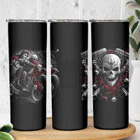 Skull Skinny Tumbler Riding Motocycle Girl Rose - Wonder Print Shop