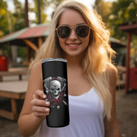Skull Skinny Tumbler Riding Motocycle Girl Rose - Wonder Print Shop