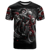 Skull T Shirt Riding Motocycle Girl Rose - Wonder Print Shop