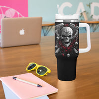 Skull Tumbler With Handle Riding Motocycle Girl Rose - Wonder Print Shop