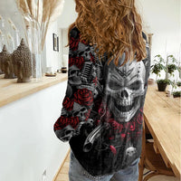Skull Women Casual Shirt Riding Motocycle Girl Rose - Wonder Print Shop