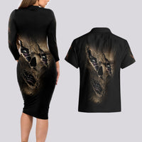 Skull Couples Matching Long Sleeve Bodycon Dress and Hawaiian Shirt Mummy Face Inside - Wonder Print Shop