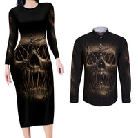Skull Couples Matching Long Sleeve Bodycon Dress and Long Sleeve Button Shirts Mummy Face Inside - Wonder Print Shop