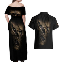 Skull Couples Matching Off Shoulder Maxi Dress and Hawaiian Shirt Mummy Face Inside - Wonder Print Shop