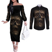 Skull Couples Matching Off The Shoulder Long Sleeve Dress and Long Sleeve Button Shirts Mummy Face Inside DT01
